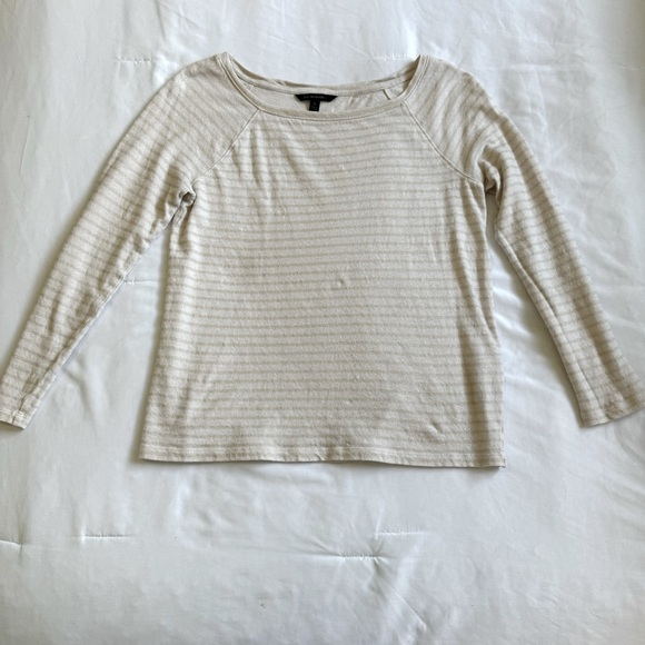Banana Republic Cream and gold mettalic Stripe Long Sleeve Top Sz Small - Picture 1 of 7